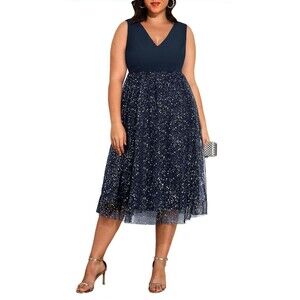 Chic Navy Sequin Midi Dress